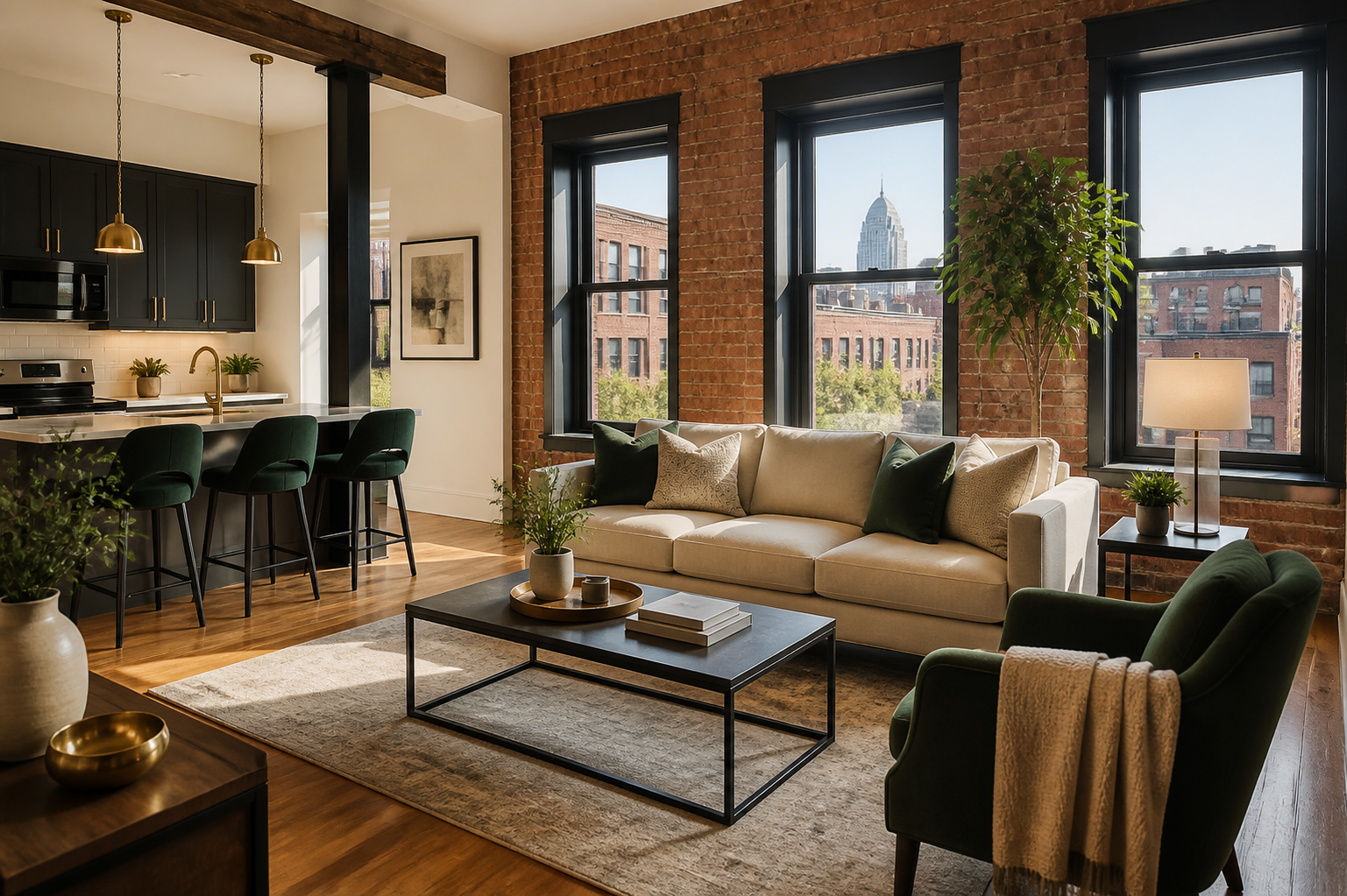 Bright renovated Cincinnati apartment living room
